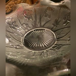 Jeanette Iris and Herringbone clear glass bowl.